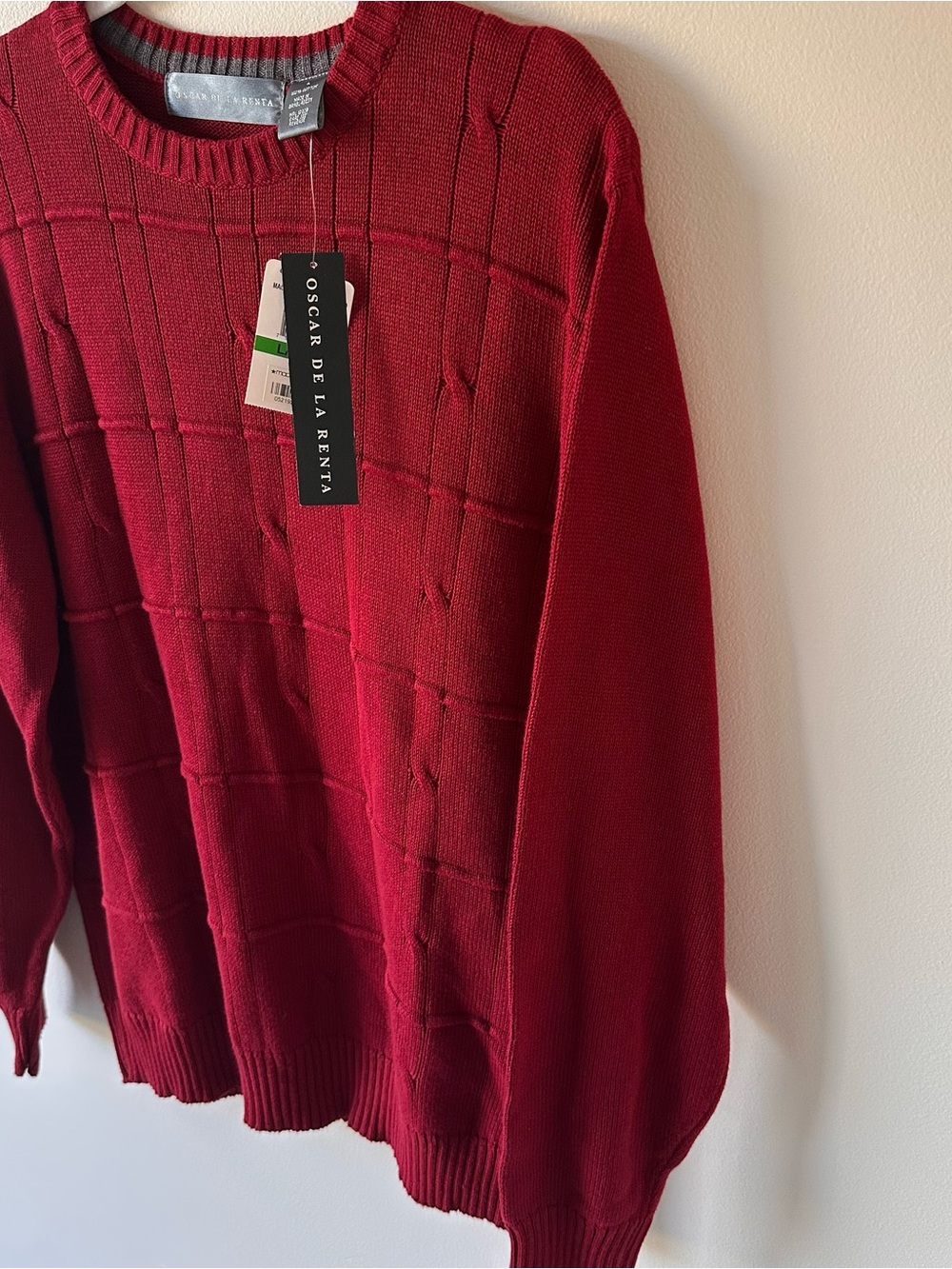 Oscar de la Renta Red Crewneck Textured Knit Sweater